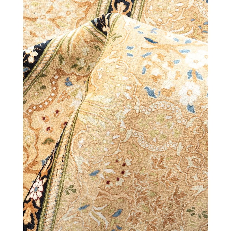 Overton Handknotted Wool Traditional Oriental Yellow Octagon Area Rug - 9' x 12'