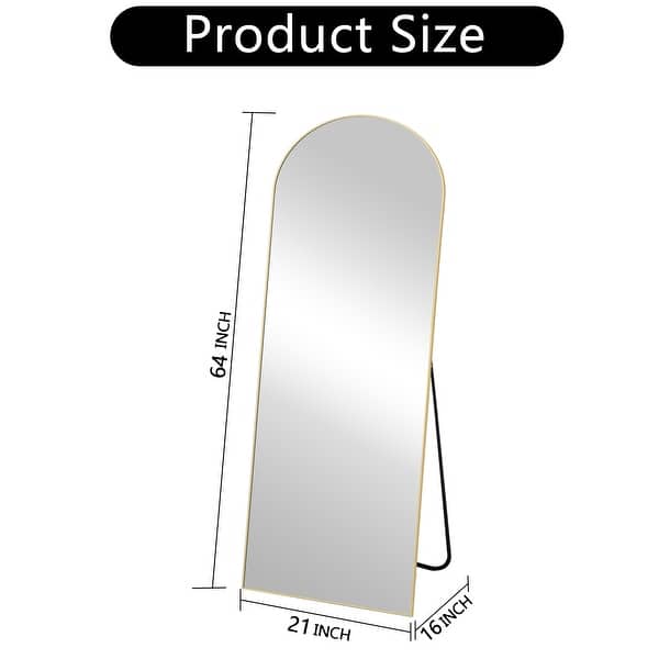 dimension image slide 3 of 4, 64"x21" Full Length Floor Mirror with Stand Aluminum Alloy Frame,Wall-Mounted Mirror