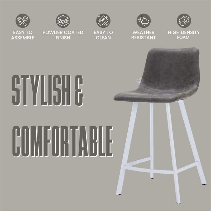 Elland Leather Bar Stool - Modern Counter Height Stool with White Stainless Steel Legs for Kitchen Island or Home Bar Set of 2