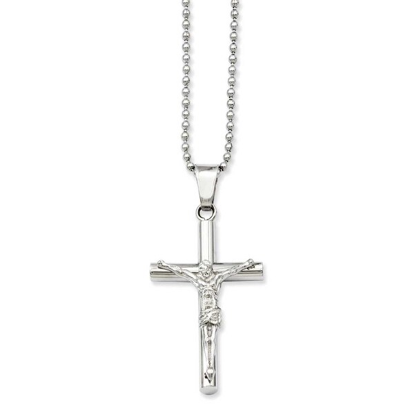 Stainless Steel Polished Crucifix Pendant 22in Necklace (2 mm) - 22 in