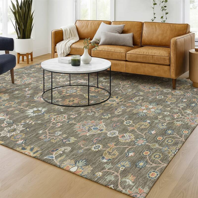 Machine Washable Indoor/ Outdoor Traditional Basalt Chantille Rug