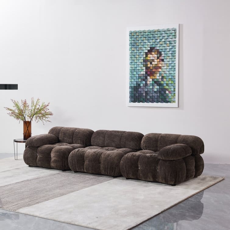 Belani 114'' Chenille Fabric Sofa - Brown