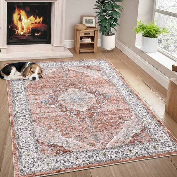 Washable Area Rug Vintage Rug Floral Bohemian Throw Rugs Stain