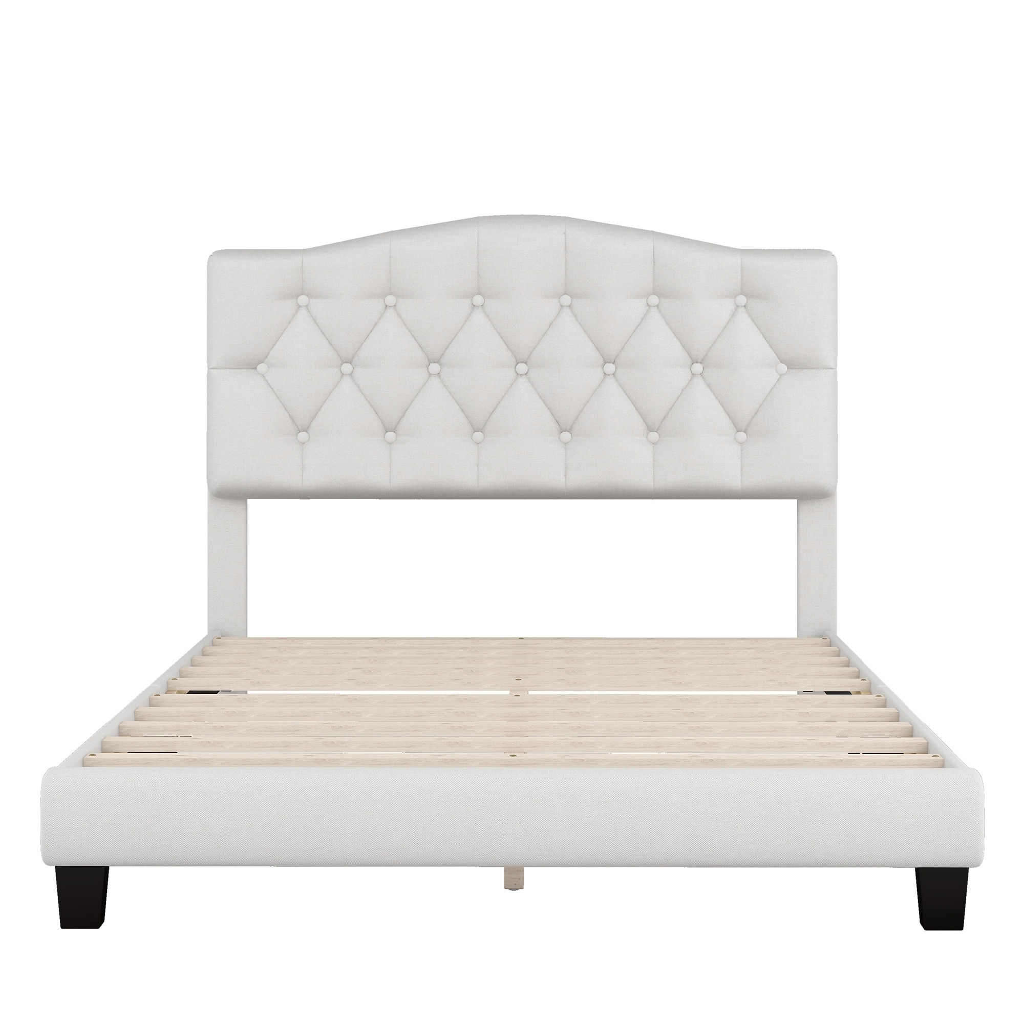 Queen Upholstered Platform Bed with Diamond Tufted Headboard