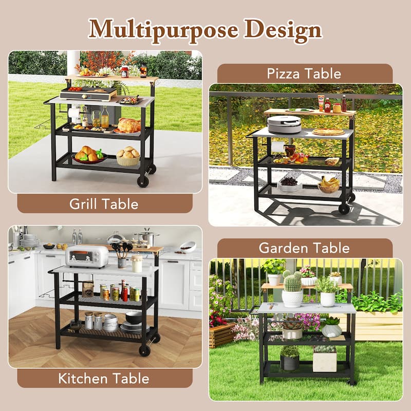 Gymax Rolling Bar Cart w/ Flip-up Table Hooks Paper Towel Holder 2