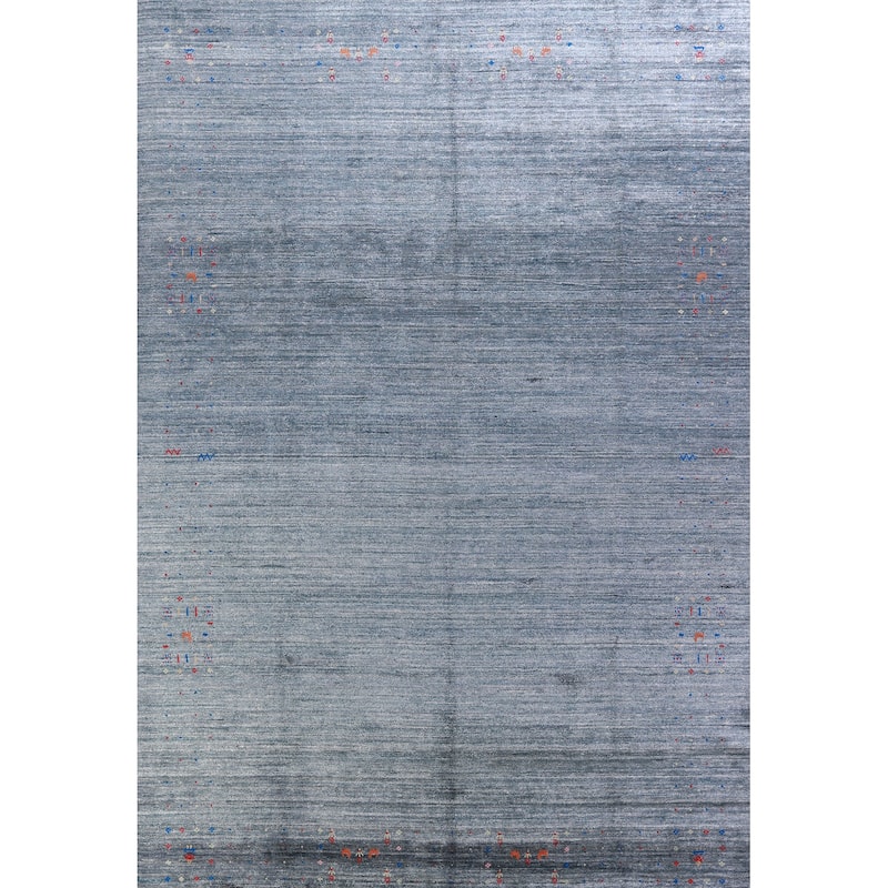 Gabbeh Oriental Area Rug Handmade Blue Tribal Silk Carpet - 8'7" x 11'5"