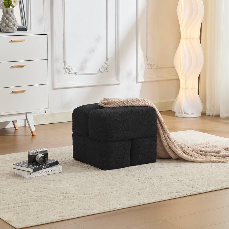 SEYNAR Modern 16.5''Faux Sherpa Square Cube Otttoman