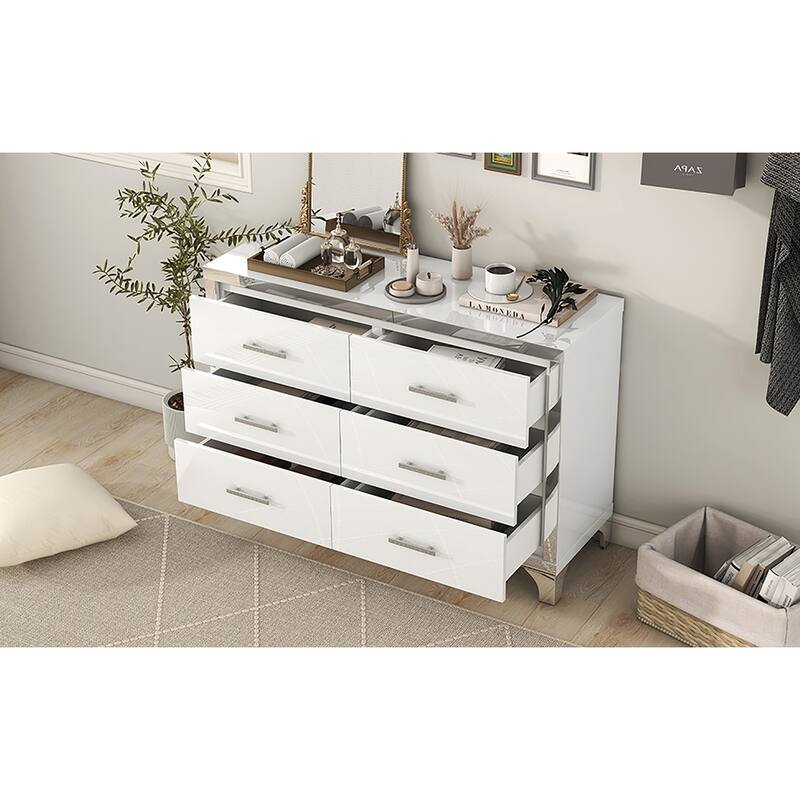 Elegant High Gloss Dresser with Metal Handle