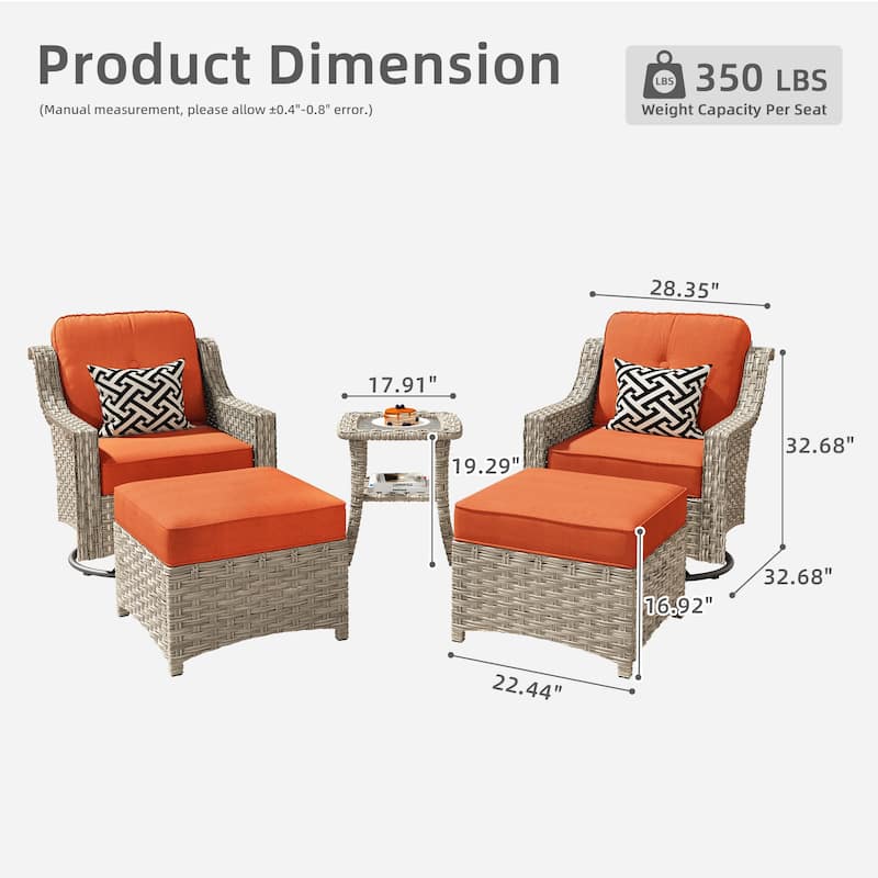 OVIOS 5 Pieces Outdoor Wicker Curved Swivel Chair Set With Ottoman