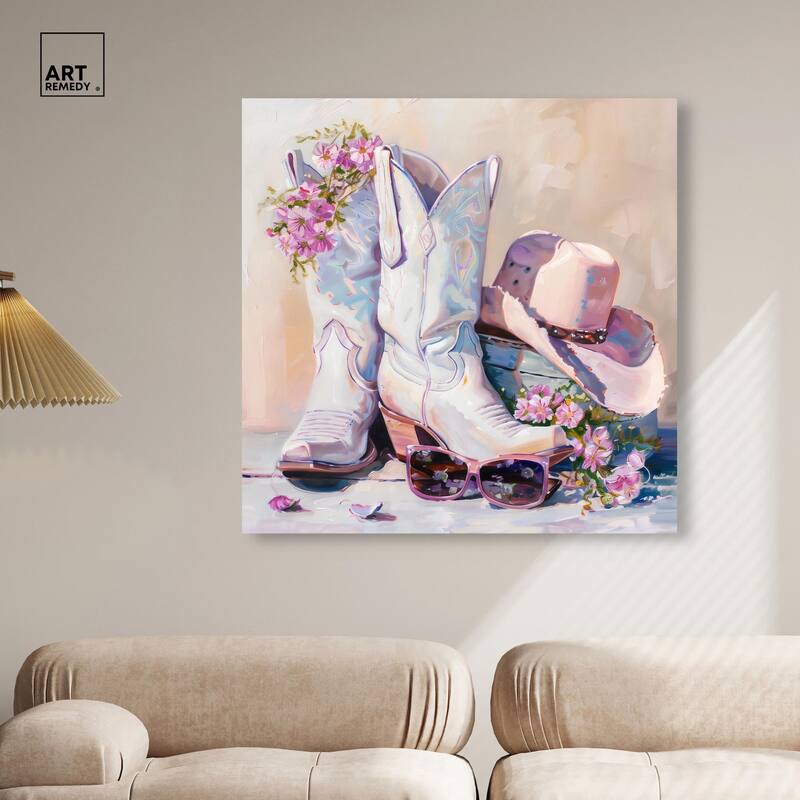 Spring Pink Cowboy Necessities Canvas by Art Remedy, Gallery Wrapped