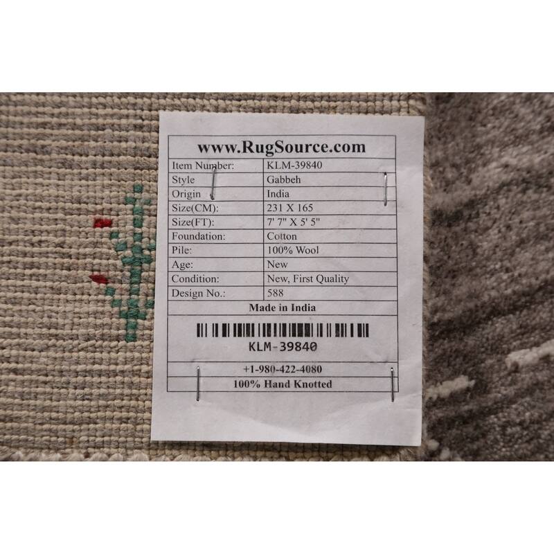 Tribal Beige Gabbeh Indian Area Rug Handmade Oriental Wool Carpet - 5'5" x 7'7"