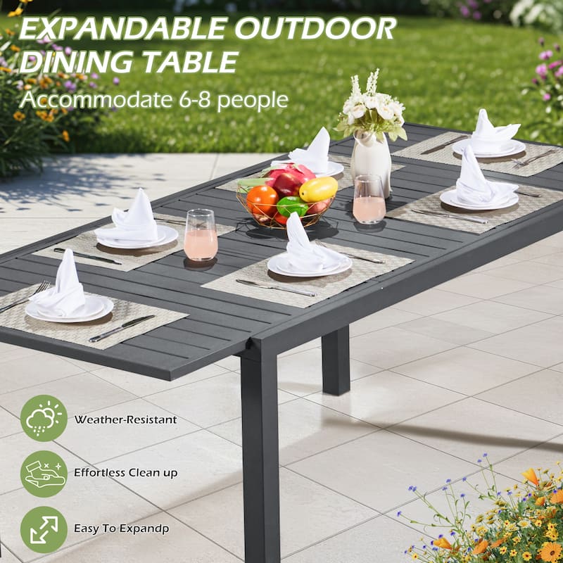 5/7/9-Piece Outdoor Patio Dining Set with Stackable Textilene Chairs and Slatted Table, Furniture with Adjustable Umbrella Hole