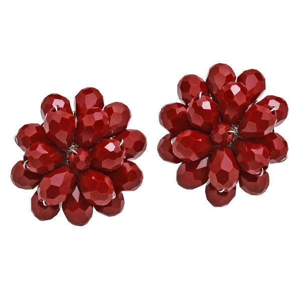 Handmade Dazzling Chrysanthemum Floral Crystal Clip On Earrings (Thailand). Opens flyout.