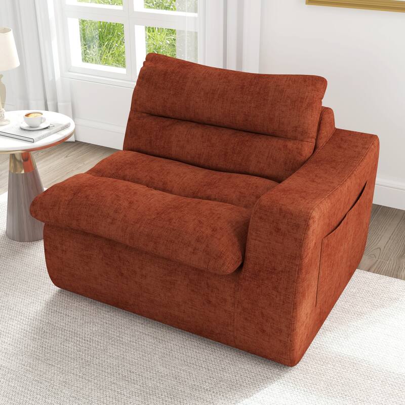 Lazy floor sofa, modern floor lounge chair with right arm, comfortable beanbag sofa, suitable for living room bedroom office - Orange