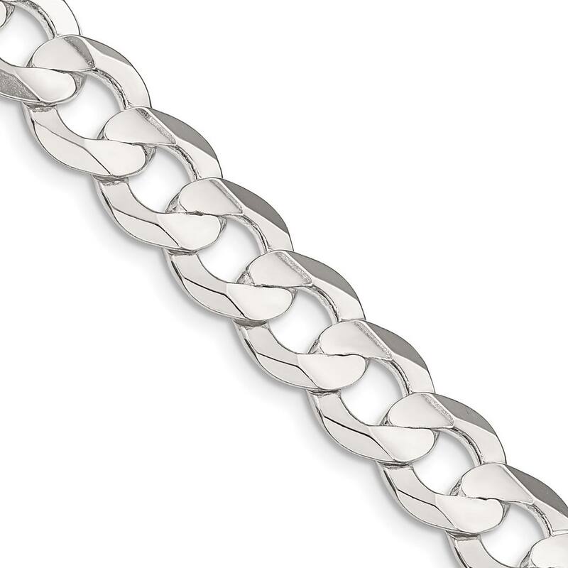 Curata 925 Sterling Silver 9.75mm Concave Beveled Curb Chain Necklace for Men