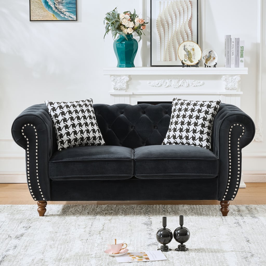 Roomfitters 67" Classic Chesterfield Upholstered Loveseat with Scrolled Arms and Nailhead Trim, Button Back Sofa Couch