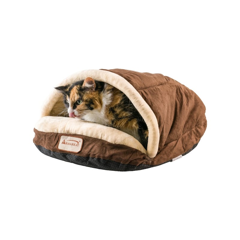 Slipper Shape Cat Bed For Indoor Cats and Dogs, Mocha/Beige - 22"L x 16"W x 12"H