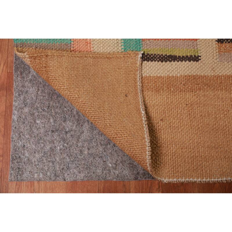 Hand Woven Oriental 100% Jute Carpet Modern Stripe Multi-Colored Kilim Area Rug - 12' 0'' X 8' 10''