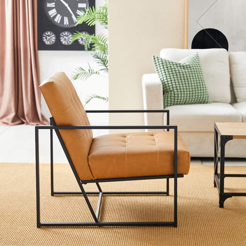 Glitzhome 29.50"W Mid-Century PU Leather Tufted Accent Chair - 29.5"W x 30.5"H x 29.25"D