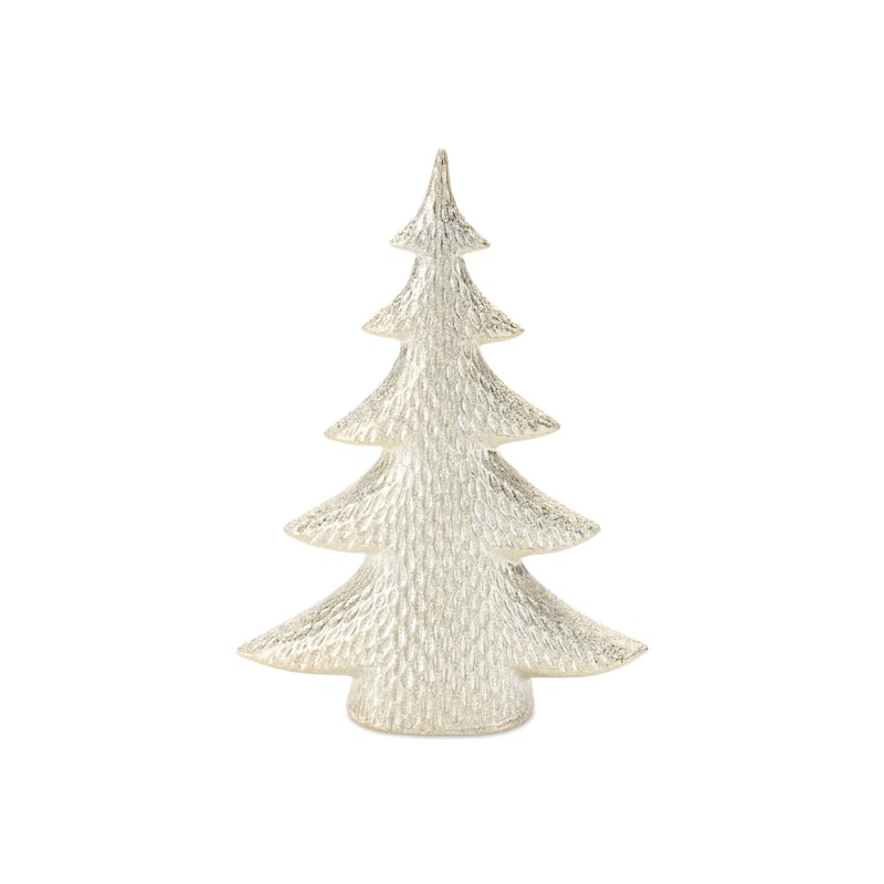Porcelain Shimmer Pine Christmas Tree Decorations - 13.5" - Gold - Set of 2