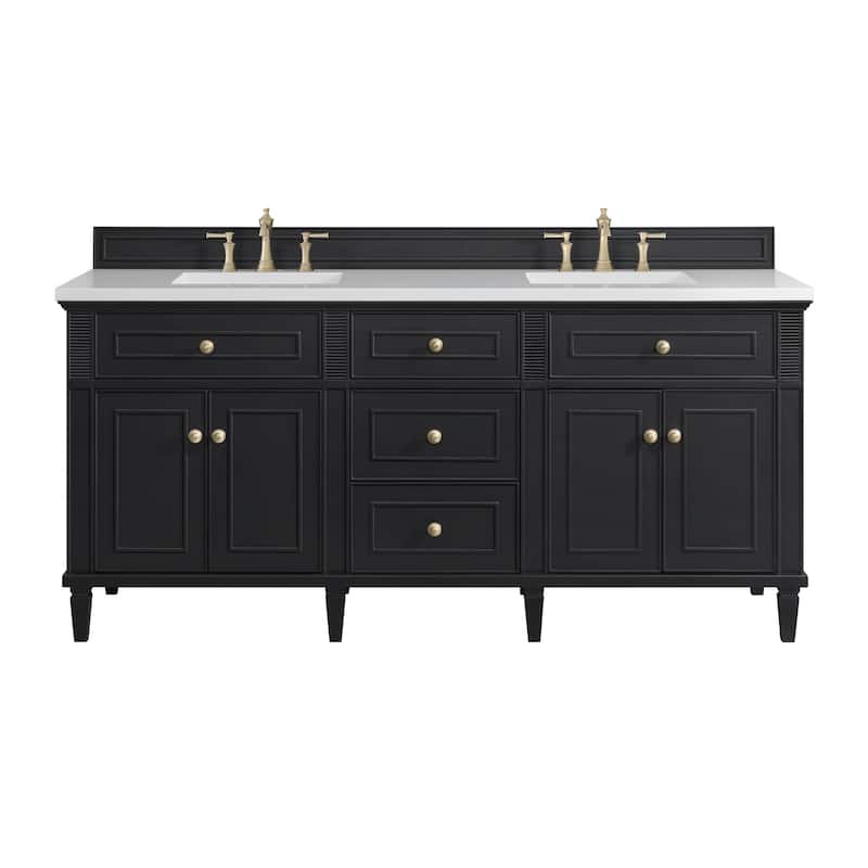 James Martin Vanities 424-V72-3WZ Lorelai 72" Double Basin Wood Vanity - Black Onyx - Anthracite Finish