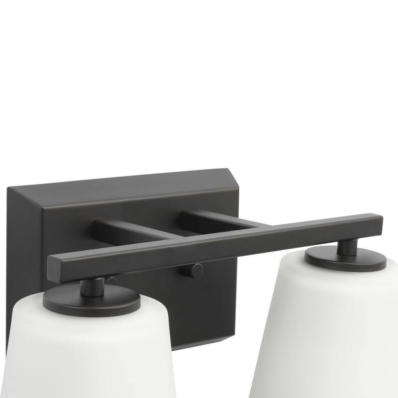 Vertex Collection Two-Light Matte Black Etched White Glass Contemporary Bath Light - 12.87 in x 6.25 in x 7.5 in