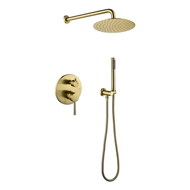 Wall Mounted Shower Faucet with Hand Shower Rain Shower System Set with 10 in Shower Head with Rough-in Valve - Brushed Gold
