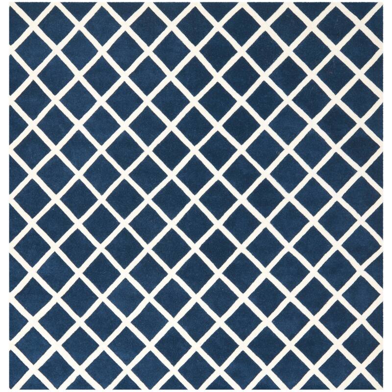 SAFAVIEH Handmade Chatham Retha Modern Moroccan Wool Rug - 7' Square - Dark Blue/Ivory - Square