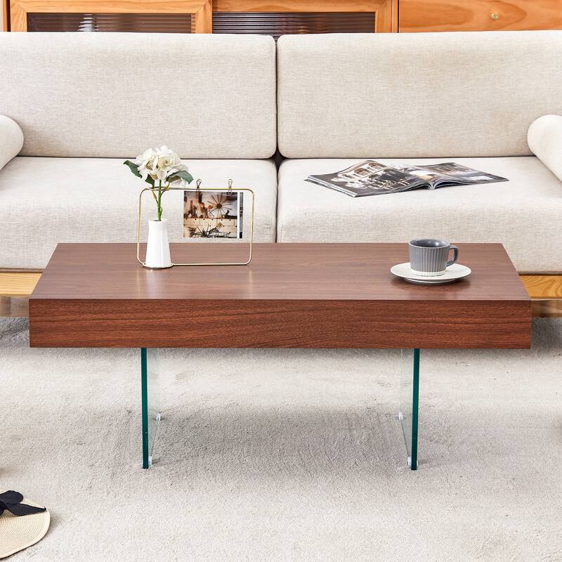 Colored Mdf Coffee Table - Tempered Glass Legs.Density Board Sticker,Reinforced Glass Legs