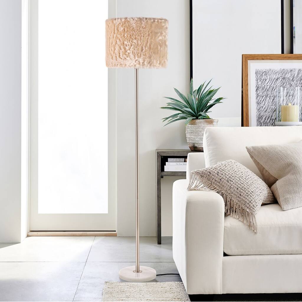 61"H Luxury Marble LED Floor Lamp with Faux Fur Shade
