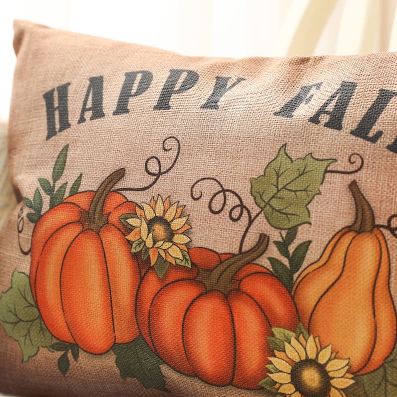 Glitzhome 18"L Faux Burlap Fall Thanksgiving Pumpkin Pillow Halloween Decor