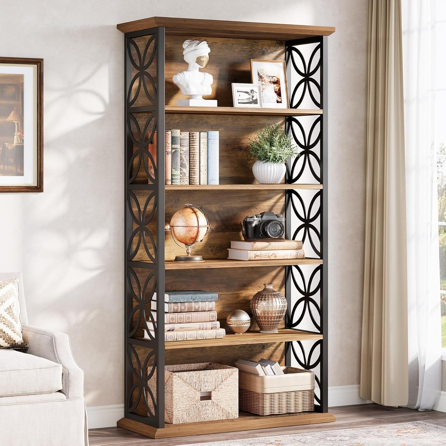 6-Tier Tall Bookshelf, 71" Industrial Freestanding Bookcase for Home Office, Living Room - 31.5" W x 11.8" D x 70.86" H