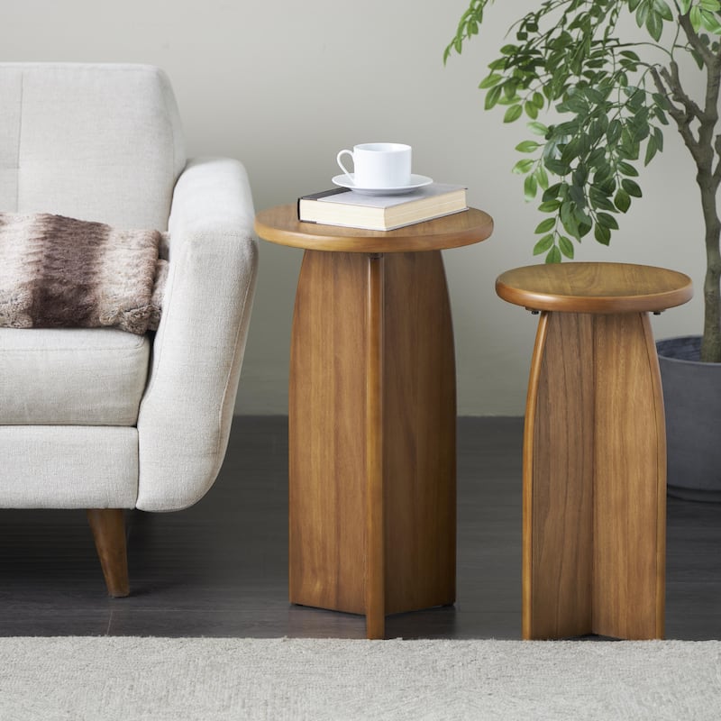 Wood Pedestal Accent Table - Set of 2 Black or Brown - Roche River Decor
