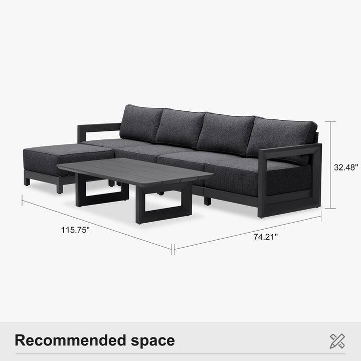 PURPLE LEAF Caesar L-Shaped Grey Outdoor Couch with 9.6" Thick for Yard Porch Deck Patio Conversation Sets