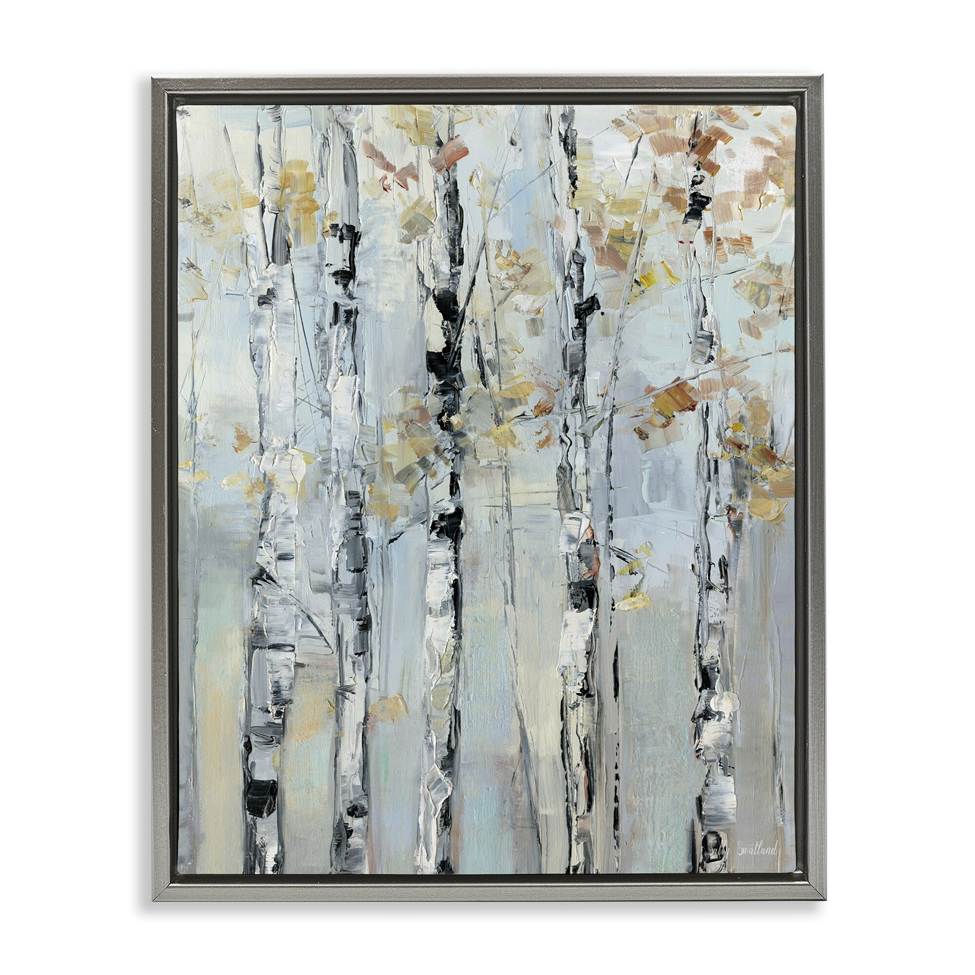 Stupell Autumn Birch Abstraction Framed Floater Canvas Wall Art Design By Sally Swatland