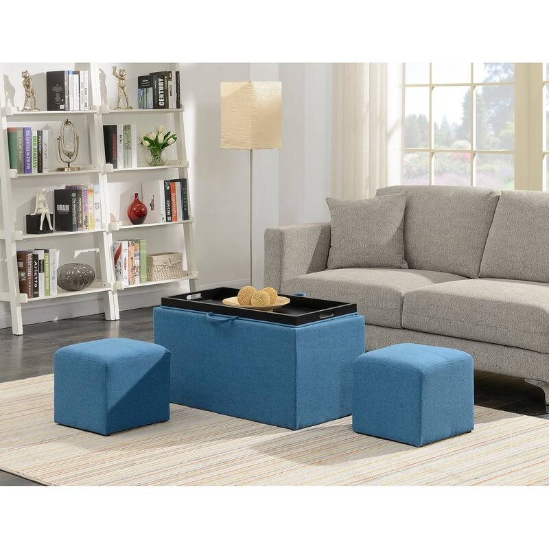 Designs4Comfort Sheridan Storage Bench with Reversible Tray and 2 Side Ottomans