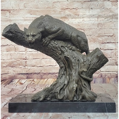 Imitative Leopard Or Jaguar On Tree – Striking Bronze Wildlife Sculpture By Milo