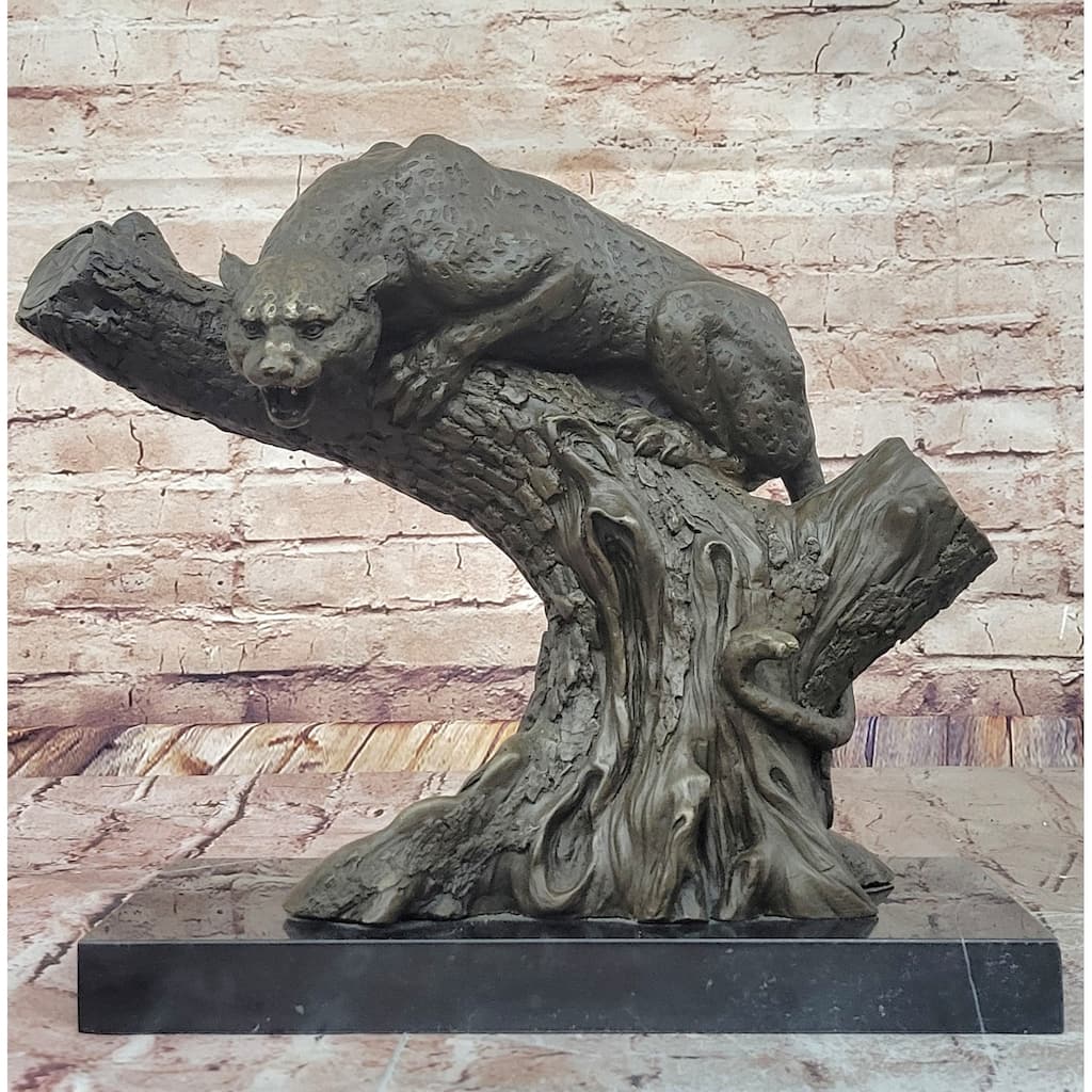 Imitative Leopard Or Jaguar On Tree – Striking Bronze Wildlife Sculpture By Milo