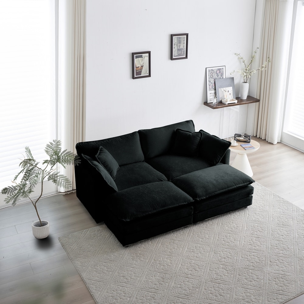 GDFStudio- Jinx Two-Seater Chenille Sofa with 2 Ottomans