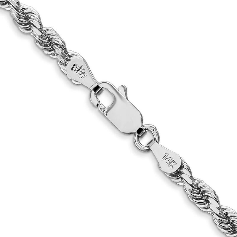 Curata 14k White Gold Solid Lobster Claw Closure 3.5mm Sparkle Cut Rope Chain Bracelet