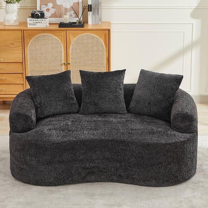 Curved Loveseat Black 2-Seater Sofa Couch for Living Room, Minimalist Sleeper Sofa Couch with Pillows