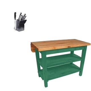 John Boos  KIB02 60x32 Butcher Block and Henckels Knife Set (Clover Green)