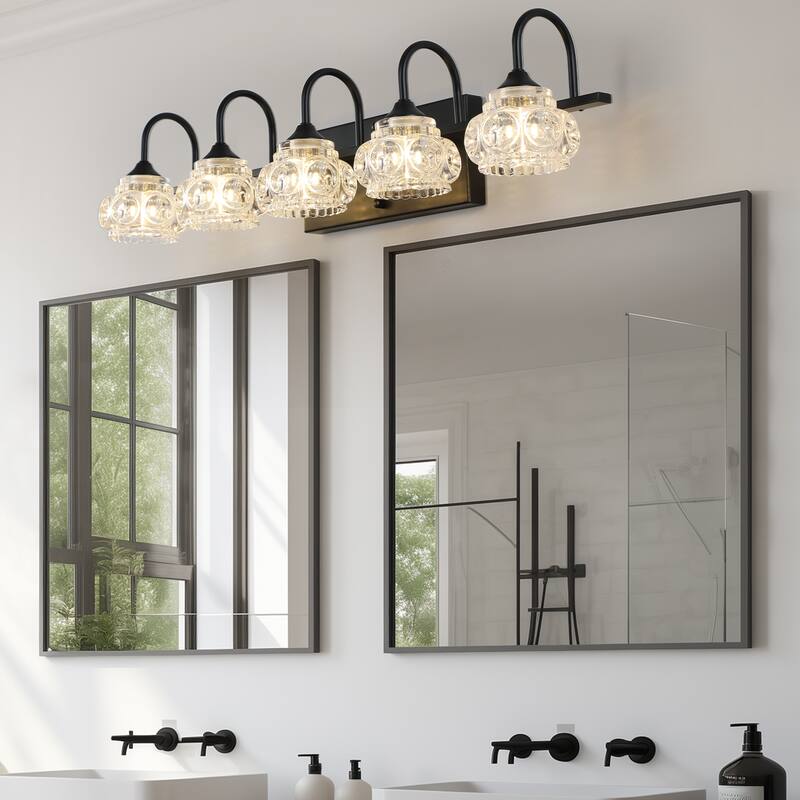 Patterned Glass Bathroom Vanity Light 3/4/5-Light Black