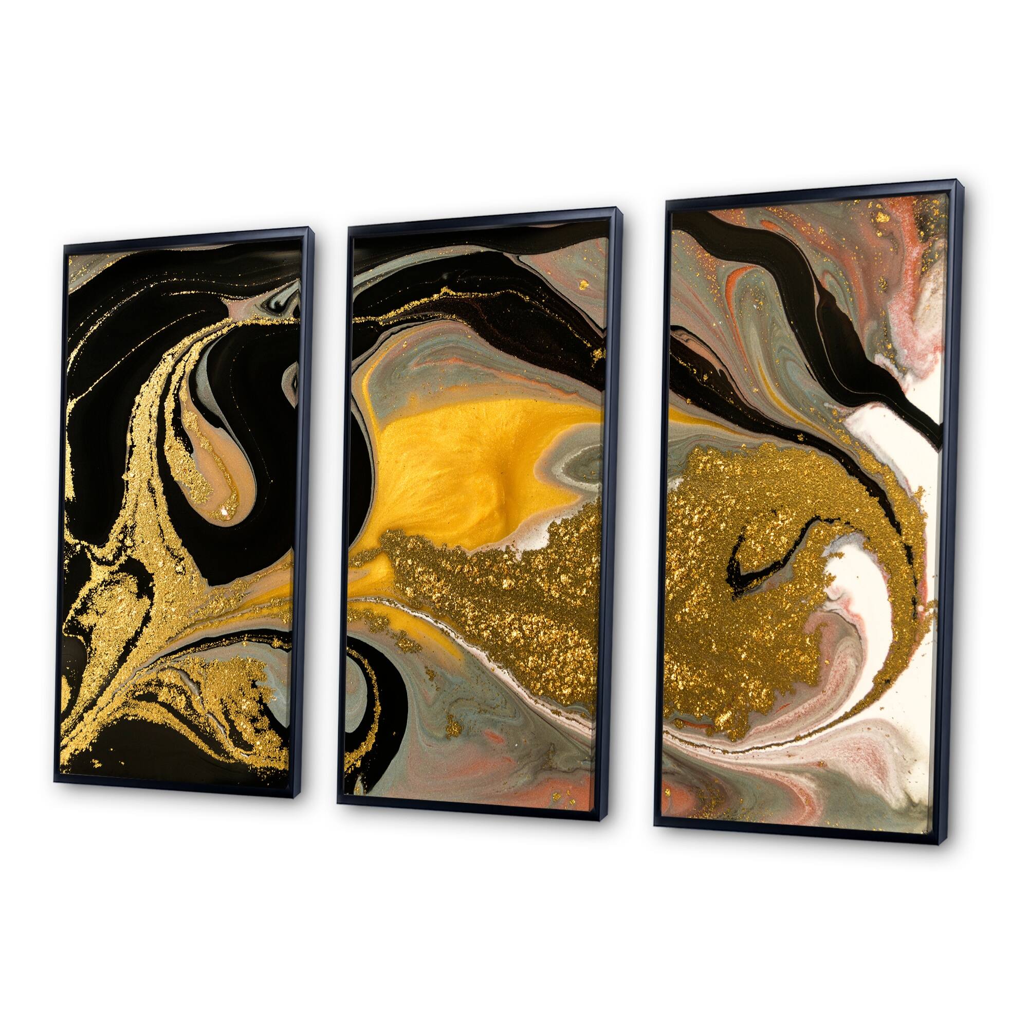 Designart "Gold And Black Marbled Rippled Texture I" Modern