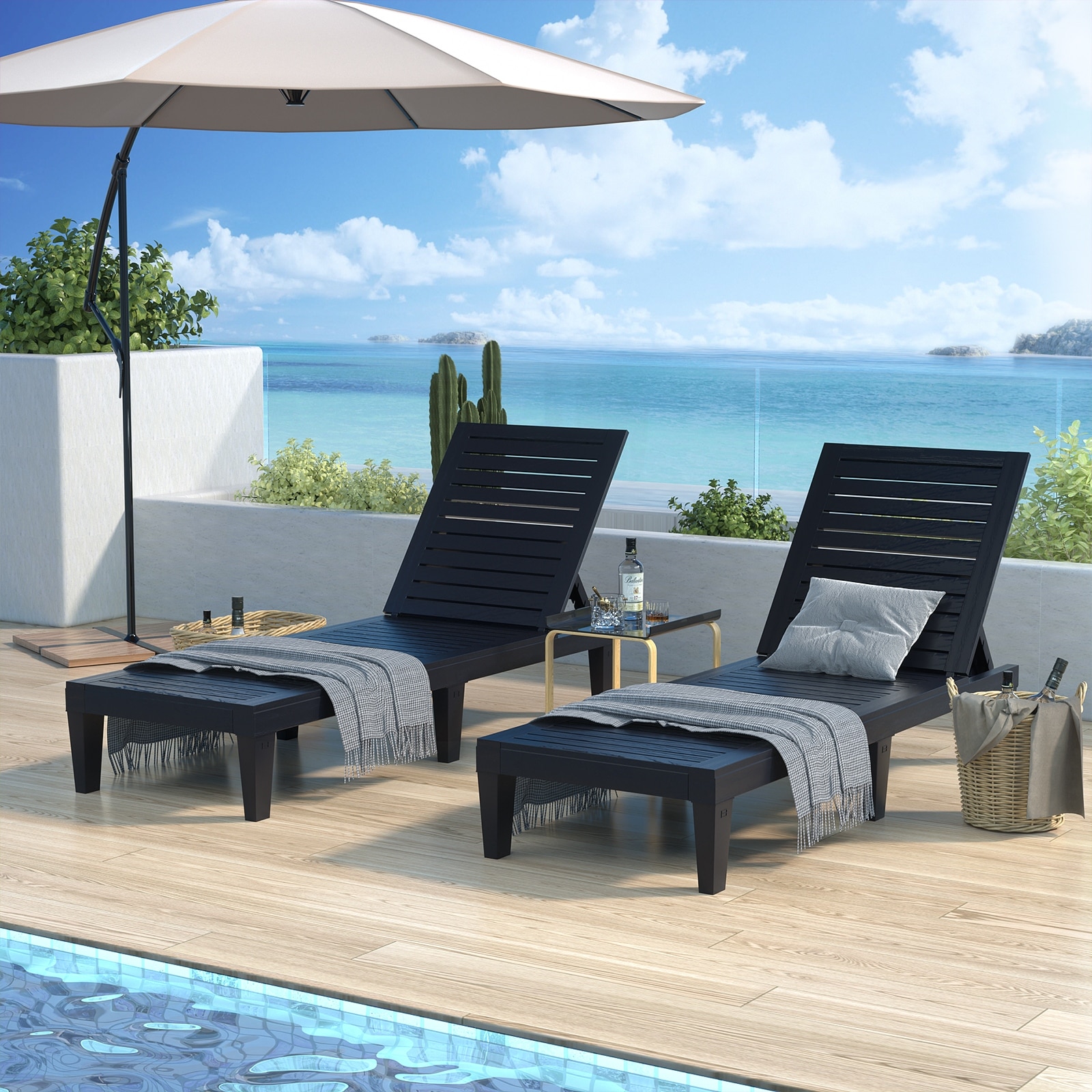 Outdoor Chaise Lounge Chair for Poolside Patio, Water-Resistant Tanning Chair Recliner with Adjustable Backrest