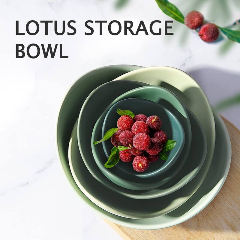 Salad Bowls, 5 Packs Serving Bowls,Lotus Shaped Pasta Bowls, Dishwasher & Microwave Safe, Unique Angled Ceramic Bowls for
