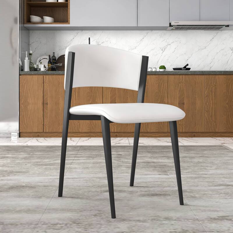 2-Piece Leather Dining Chair Curved Open-Back Side Chair with Waterfall Seat Design