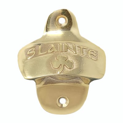 Compact Brass Bottle Opener Corrosion Resistant with Irish Slainte Engraving and Shamrock - 3.25”H x 2.5”W