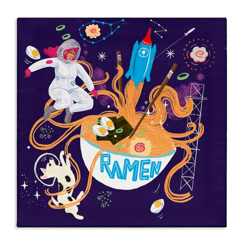 Stupell Whimsical Ramen in Space Canvas Wall Art Design By Juliet Rose Philips - 24 x 24