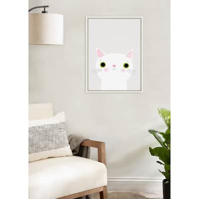 Kate and Laurel Sylvie White Cat with Green Eyes Framed Canvas by Planet Cat